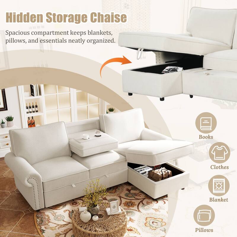 Roomfitters 95" Convertible Sectional Sleeper Sofa L-Shaped Couch with Storage Chaise and Pull Out Bed for Living Room