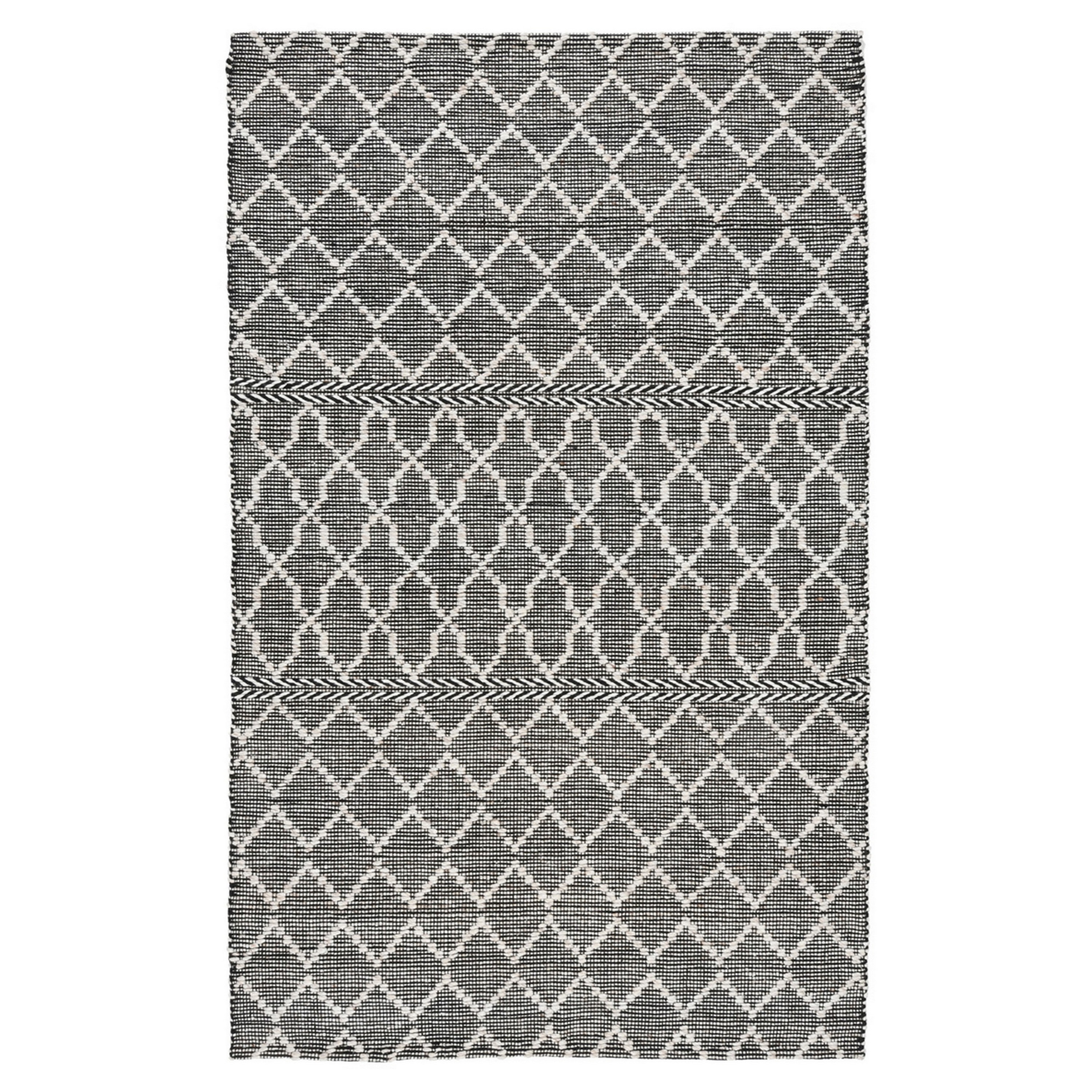 Solk 3 x 8 Small Medium Area Rug, Woven Moroccan Lattice, Ivory, Black - 3 x 8
