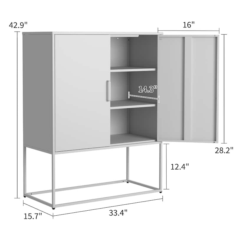 Heavy Duty Metal Buffet Sideboard Modern Steel Storage Cabinet with 2 Shelves, Free Standing