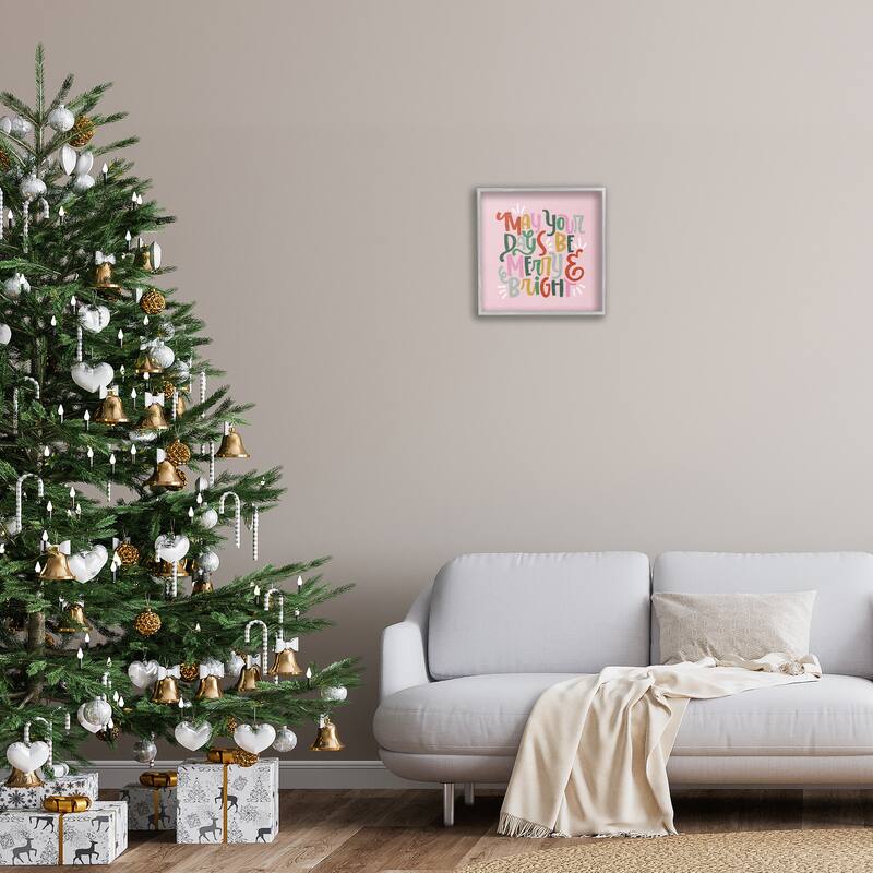 Stupell Pastel Merry & Bright Phrase Framed Giclee Art Design By Sarah Hickman