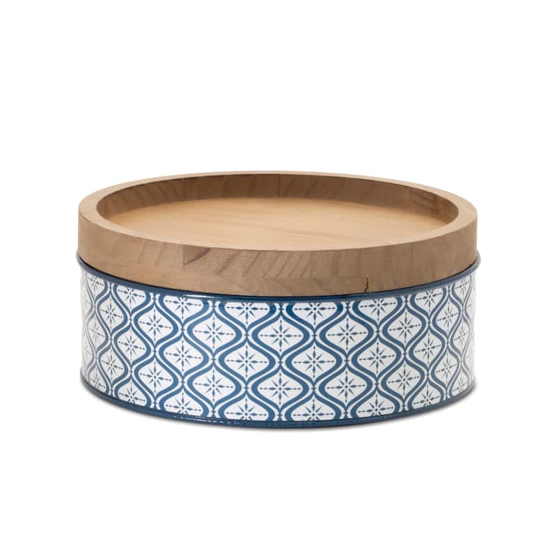 Metal Patterned Canister with Natural Wood Lid (Set of 2)