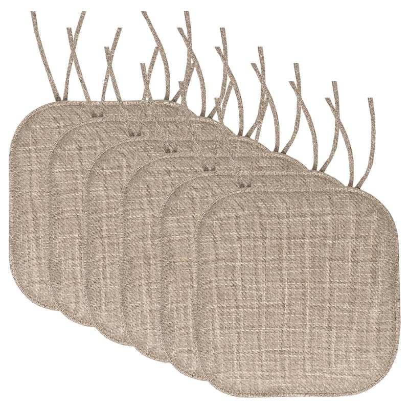 Herringbone Memory Foam 16 x 16 Chair Pad With Ties - Taupe - Set of 6