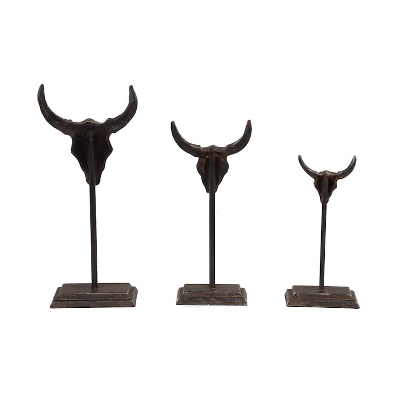 Metal Bull Head Decorative Sculpture - Set of 3 Gray - Roche River Decor