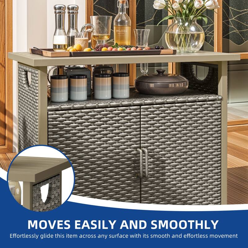 Moasis Wood and Wicker Outdoor Sideboard Storage Cabinet with Adjustable Shelves