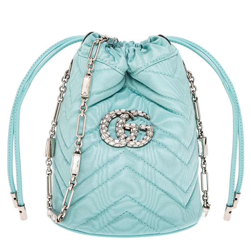 Gucci GG Marmont Bucket Bag in Fabric and Crystal