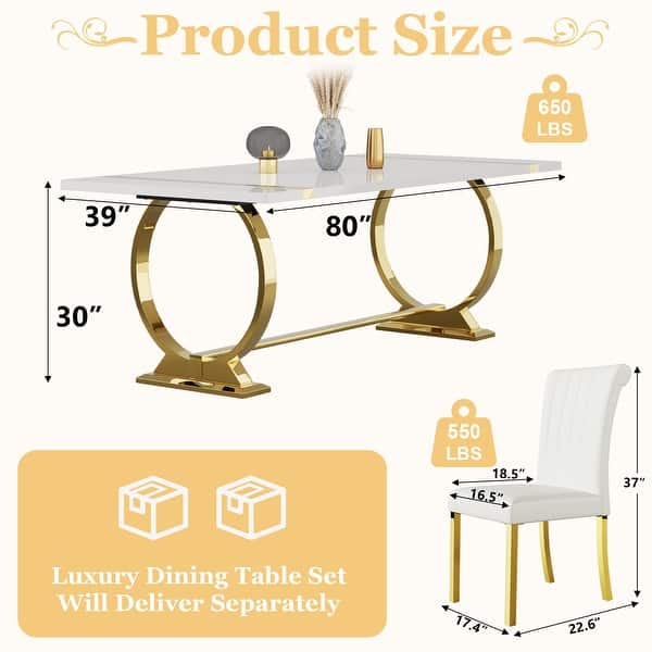dimension image slide 8 of 11, 65 inch Faux Marble Dining Table Set with Boucle Dining Chairs