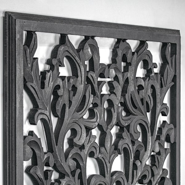 Hand Carved Floral Wood Medallion Wall Art Black 36 X 24 Overstock 32434679