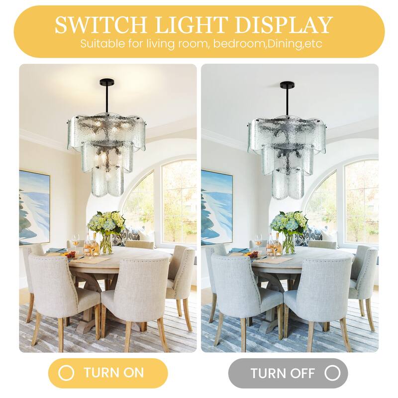 8-Light Gold Pendant Hanging Light Fixture Modern Branch with Glass Lampshade Chandelier