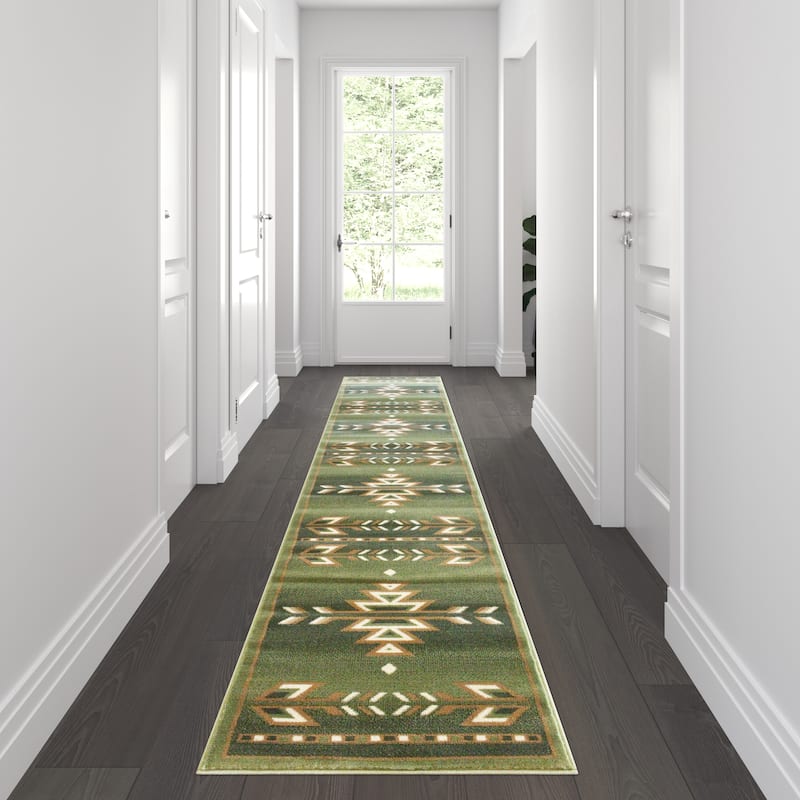 Multipurpose Southwestern Style Patterned Indoor Area Rug - 2' x 11' - Green