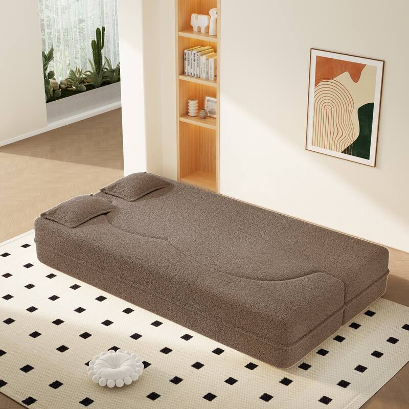 Modern 78.7" Floor Sofa With 2 Pillows For Small Pace Living Room, Convertible Sleeper Sofa Bed