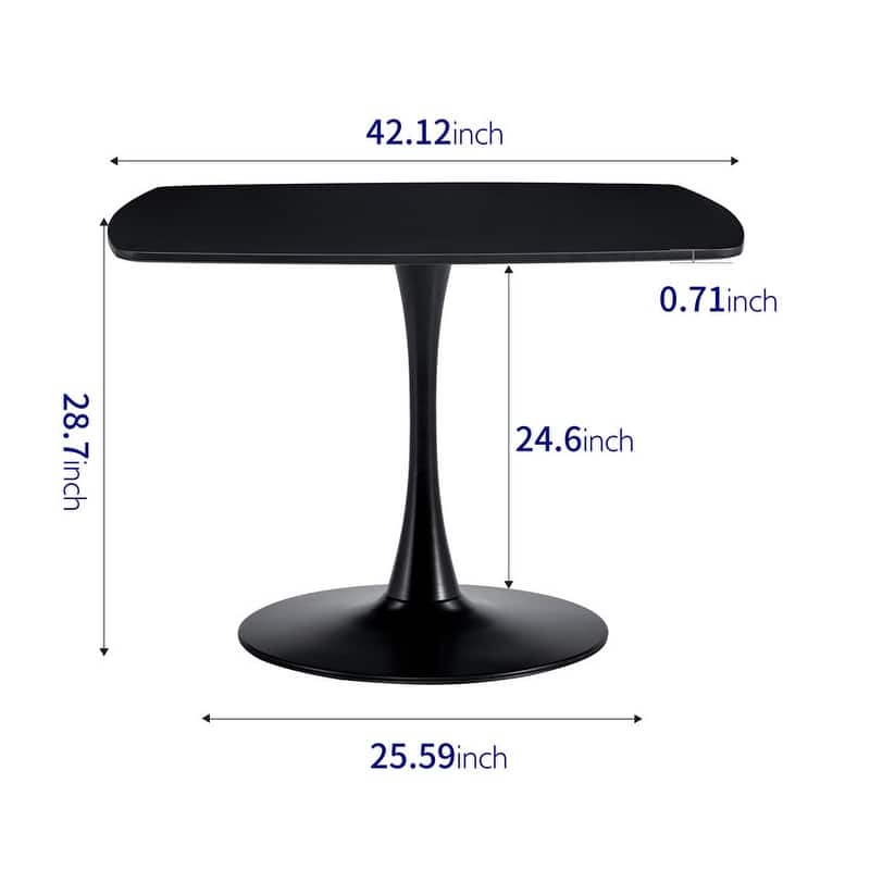 42.1" Round Pedestal Dining Table - Black MDF Top Mid-Century Modern Kitchen Table for Small Spaces, Breakfast Nook