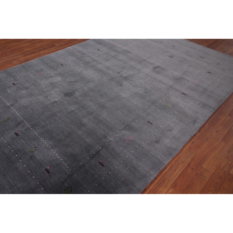 Gray Gabbeh Indian Area Rug Hand-Knotted Wool Carpet - 6'8"x 10'1"