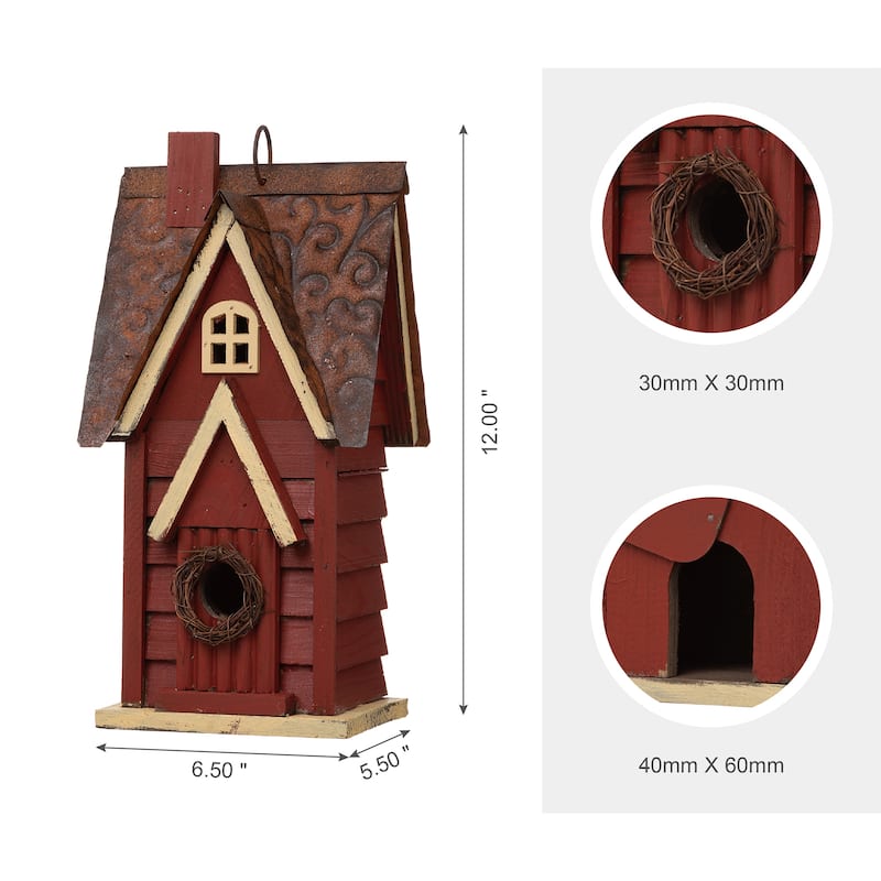 Glitzhome 12"H Retro Distressed Painted Solid Wood Cottage Birdhouse