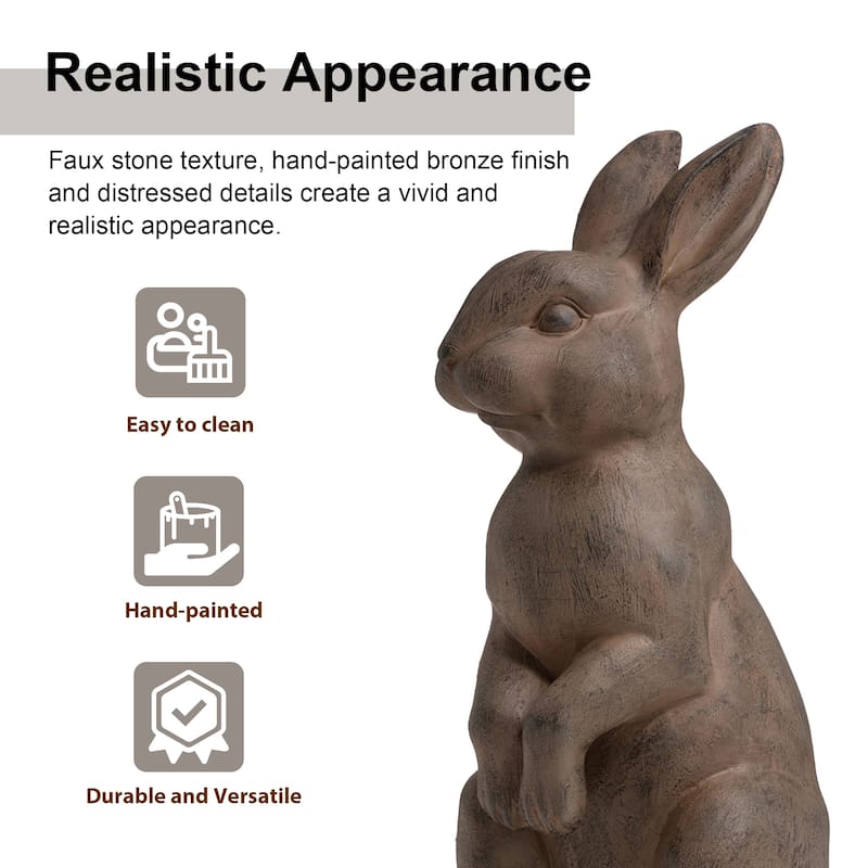 Glitzhome MgO Standing Rabbit Bunny Garden Yard Statue Indoor Figurines