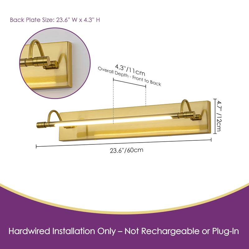 23.1" W Mid-Century Modern Gold Double Arm LED 3000K Barthroom Mirror/Picture Wall Light - 21.3 in. W x 4.3 in. H x 6.7 in. D