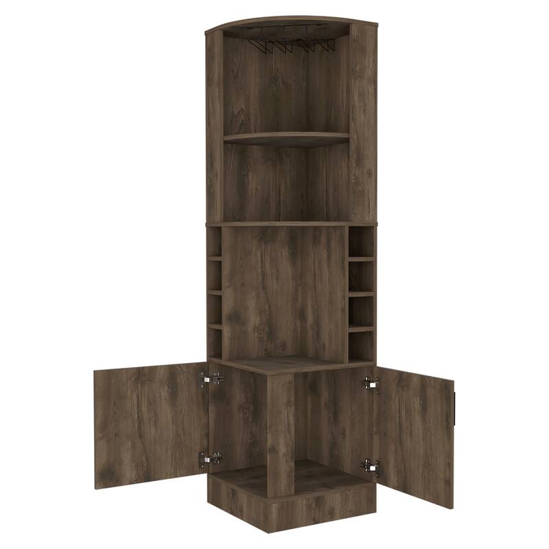 Bar Cabinet with Wine Bottle Storage & Concealed Shelves, 8-Bottle Display, Particle Board, 71" Tall
