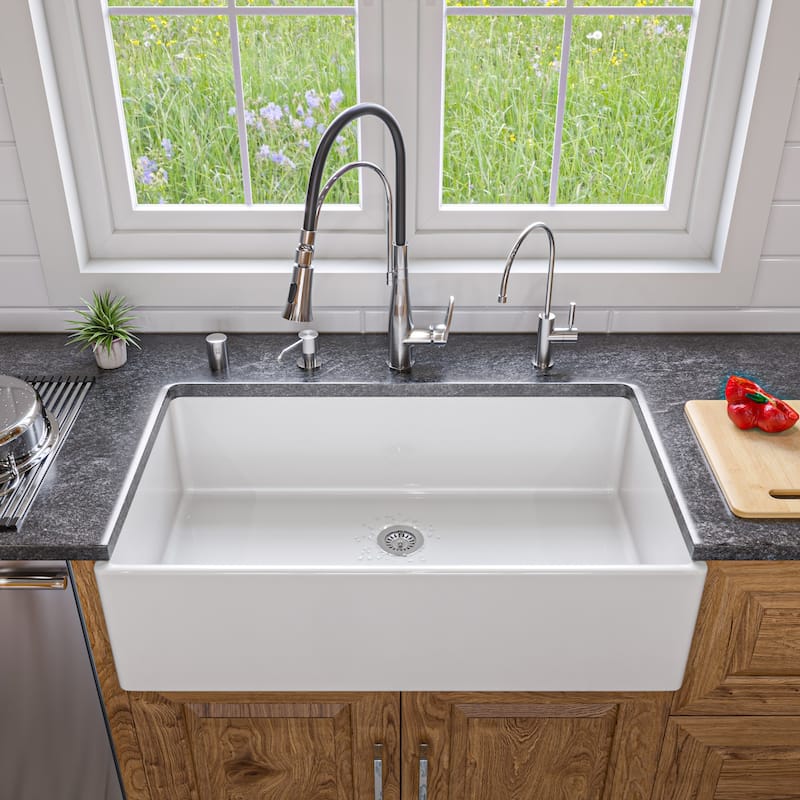 ALFI brand AB536-W White 36" Smooth Apron Single Bowl Fireclay Farm Sink