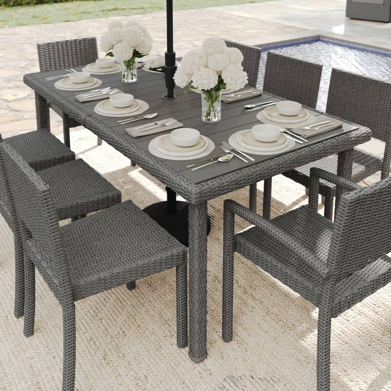 71" Outdoor Rattan Wicker Patio Table with Engineered Wood Top - 39"W x 71"D x 30"H