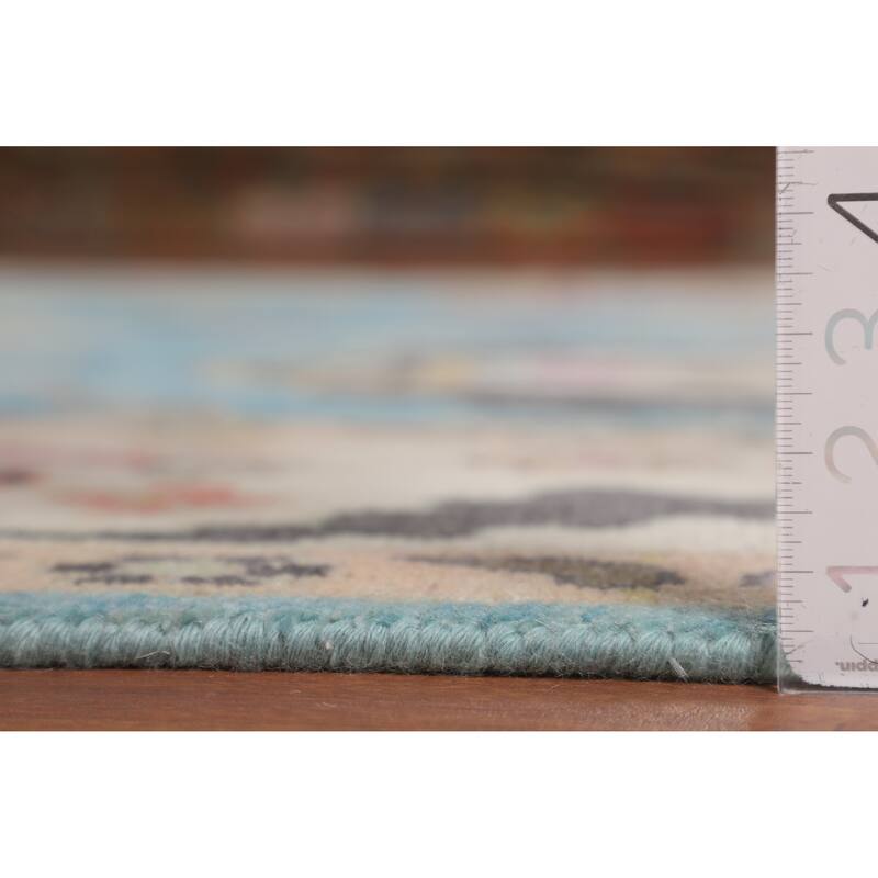 Light Blue Floral Oushak Oriental Area Rug Hand-Knotted Wool Carpet - 8'11"x 11'9"