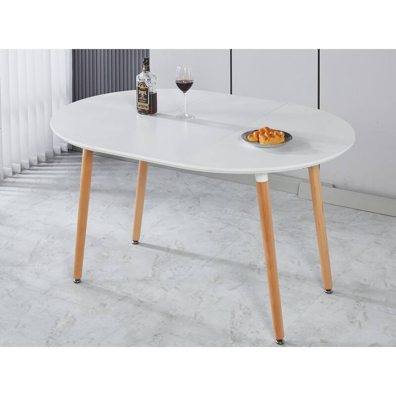Modern Extensible Oval Dining Table, Kitchen Table with MDF Top & Metal legs, Multi-functional Office Dining Table - Matte White