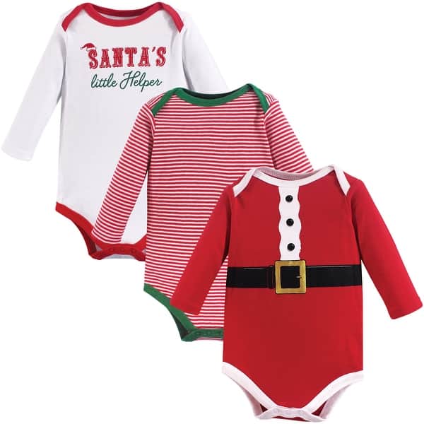 slide 1 of 1, Little Treasure Baby Boy Cotton Long-Sleeve Bodysuits 3pk, Santas Helper 0-3 Months - Santas Helper