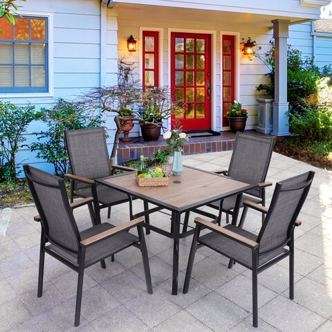 5 Pieces Dining Set, 4 x Aluminium Stackable Dining Chairs and 1 x Table