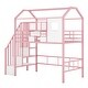 preview thumbnail 8 of 27, Twin Metal Loft Bed with Roof Design and Storage Box, Fun House Design, Sturdy Metal Frame, Full Guardrails for Safety, Pink