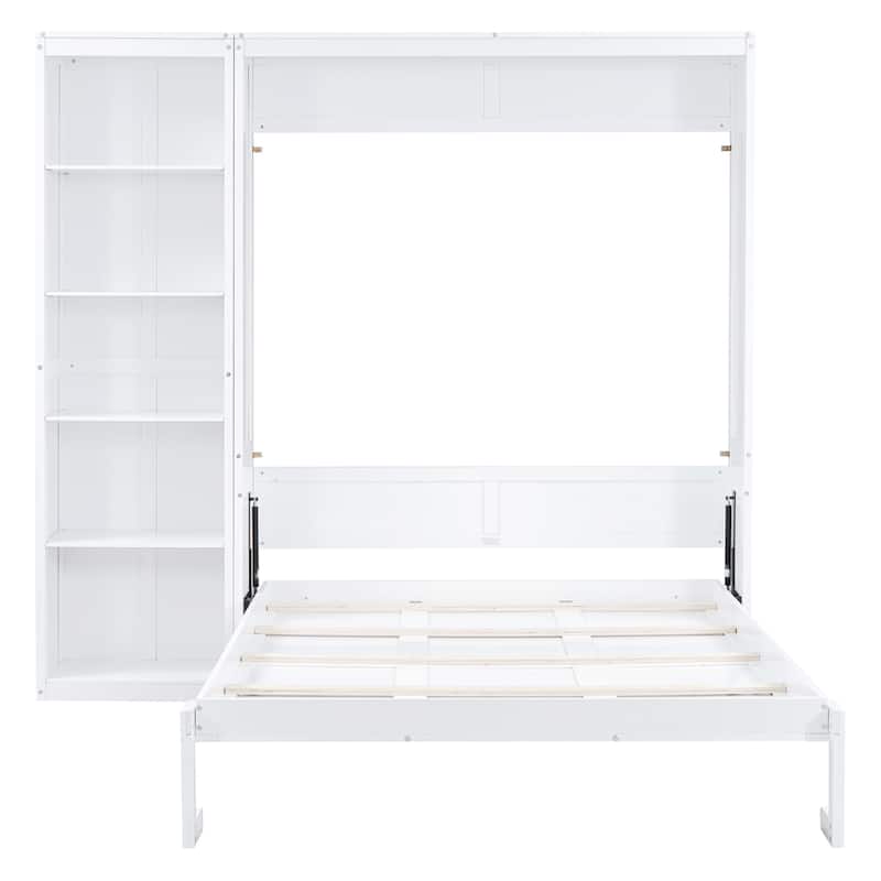 Folding Murphy Wall Bed Bookcase Platform Bed with Wood Slat Support