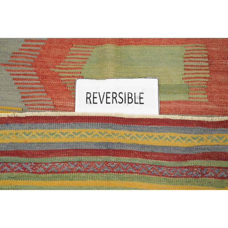 Hand Woven Oriental 100% Wool Carpet Southwestern Geometric Multi-Colored Kilim Area Rug - 8' 9'' X 5' 5''