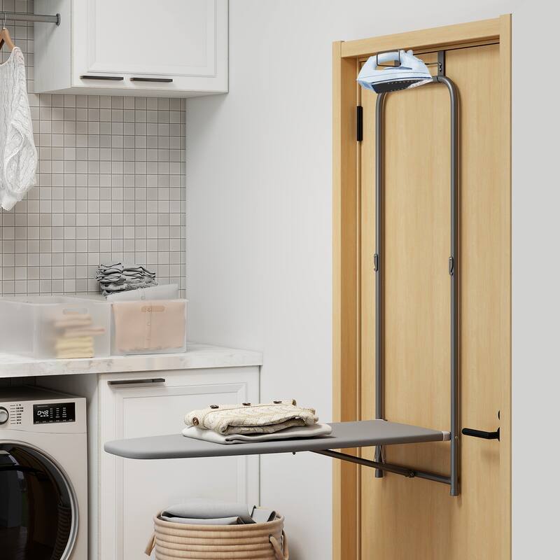 Over The Door Foldable Ironing Board with Iron Holder Space Saving Laundry Room Organizer - 42” x 17” x 50”