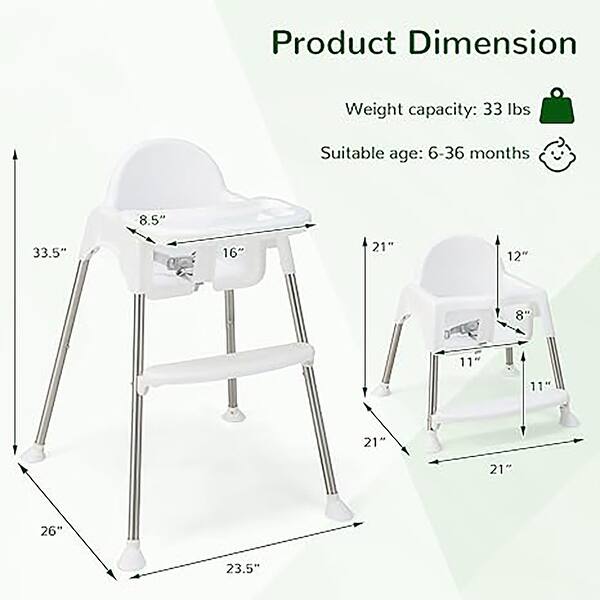4-in-1 Convertible Baby High Chair w/ Removable Double Tray& Footrest