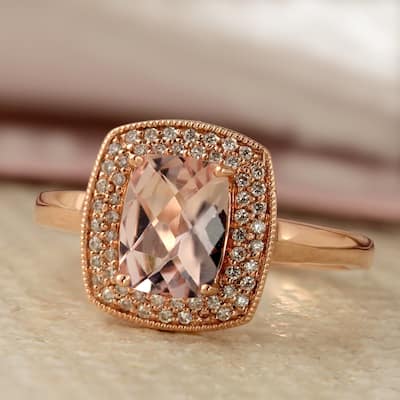 Auriya 1 1/5ct Cushion-cut Morganite 1/6ctw Halo Diamond Engagement Ring 10K Rose Gold
