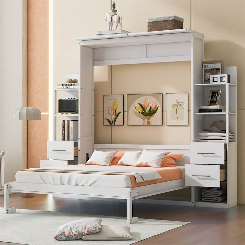 Queen Size Murphy Bed Wall Bed with Shelves