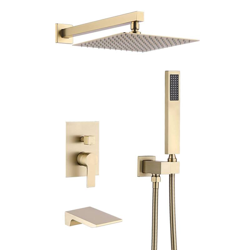 12 Inch Shower System With Waterfall Tub Spout And Handheld Sprayer Rain Wall Mount Tub Shower Faucet Set With Rough-in Valve