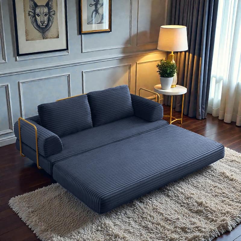 Convertible Sofa Bed Futon, Corduroy Folding Floor Couch with Pillows, Boneless Sleeper Mattress for Living Room