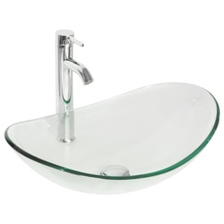 Tempered clear glass oval container bathroom sink with faucet