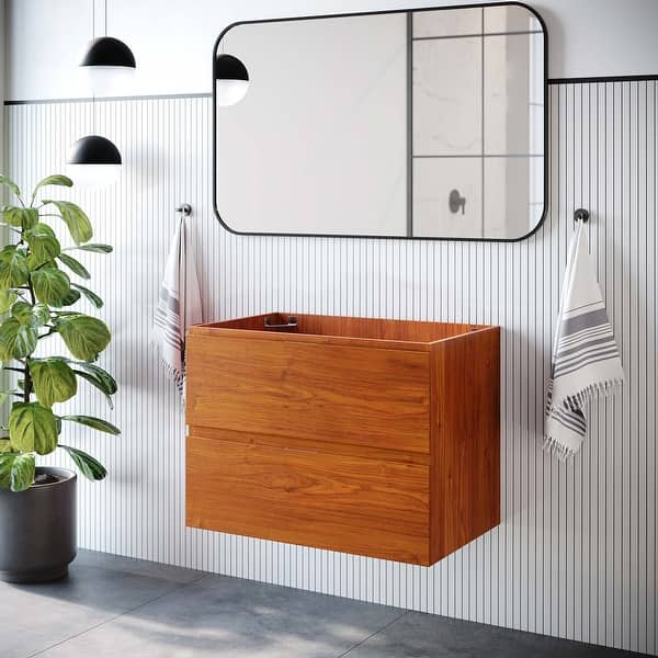 slide 2 of 9, Scenic 30" Wall-Mount Bathroom Vanity Cabinet Wood Finish - Single Vanities - Cherry Walnut