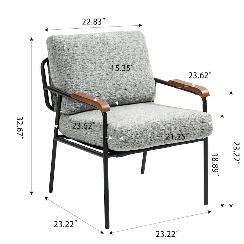 Fabric Accent Chair with Wood Armrests and Metal Frame