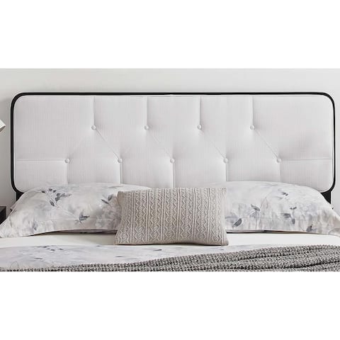 Glendale Traditional White Fabric Button Tufted King Size Black Wooden Headboard