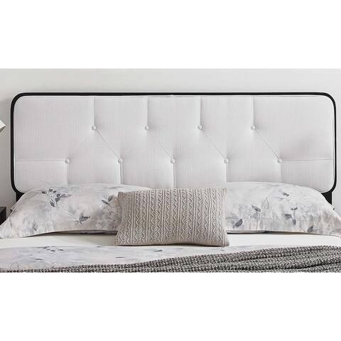 Glendale Traditional White Fabric Button Tufted Twin Size Black Wooden Headboard