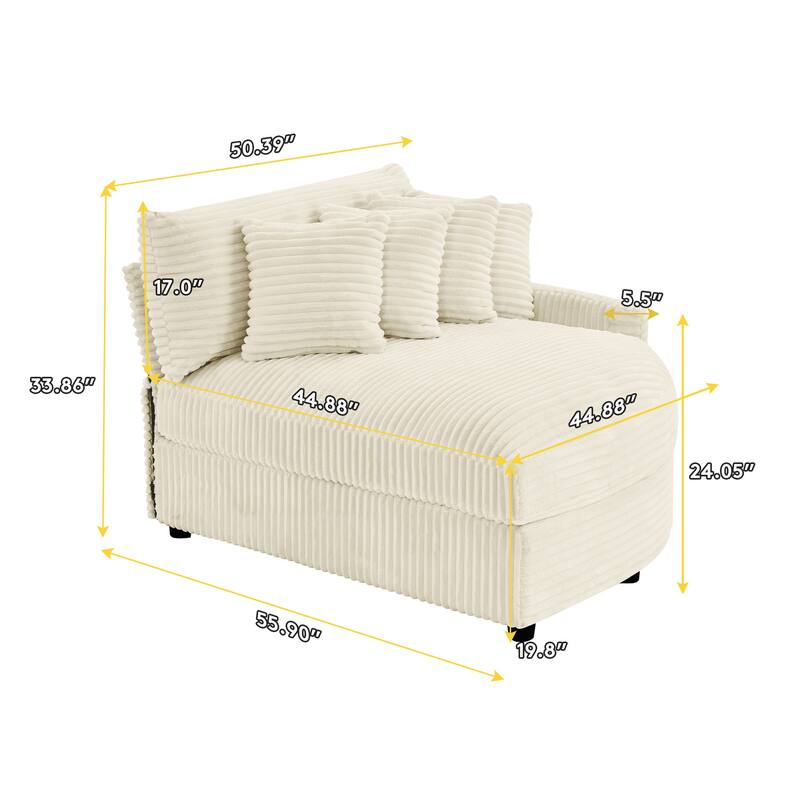 Oversized Fan-shaped Corduroy Couch, 2-piece Sectional Sofa with 4 & 8 Throw Pillows