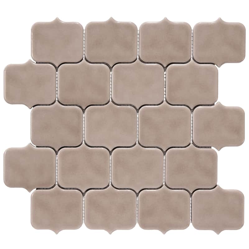 Modern Arabesque Glossy Porcelain Mosaic Tile - 5 sheets (3.90 sf) - Taupe