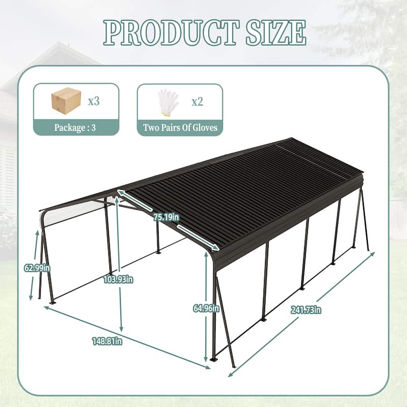 12×20 Car Port, Outdoor Storage Heavy Duty Metal Canopy Garage Shed
