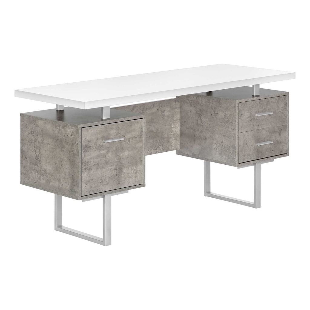 Computer Desk, Home Office, Laptop, Left, Right Set-up, Storage Drawers, 60"l, Work, White And Grey Concrete Laminate