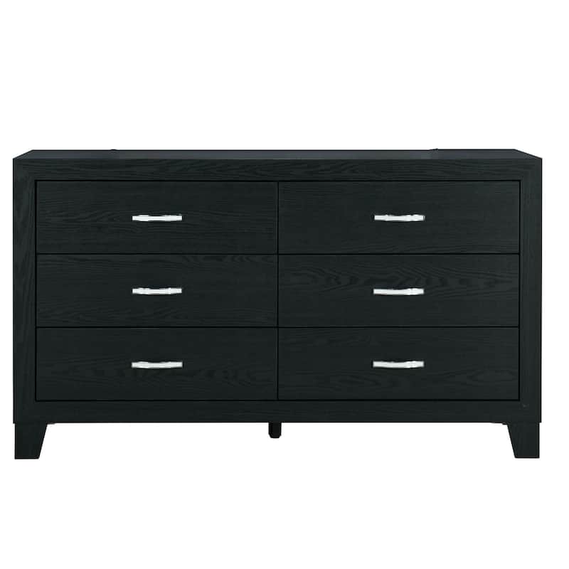HomeRoots 58" Black Wood Six Drawer Double Dresser
