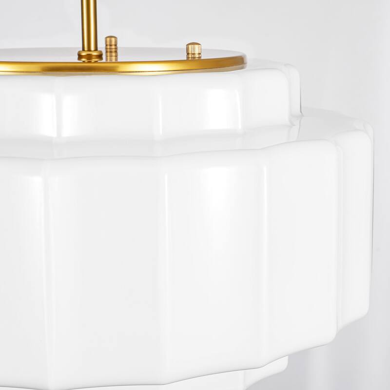 Rennnsan 3-Light Mid-Century Modern Brass Tiered Milk Glass Pendant for Dining Room - 15.7 in. W x 7.1 in. H
