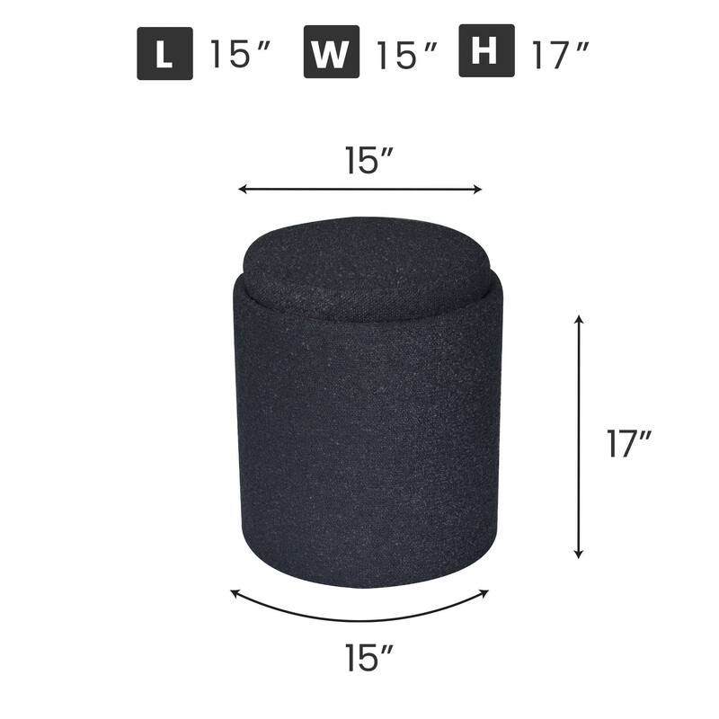 Black Boucle Tufted Storage Ottoman Foot Stool with Removable Tray