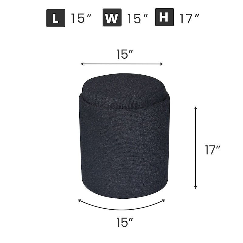Boucle Tufted Round Storage Ottoman with Removable Tray Foot Stool