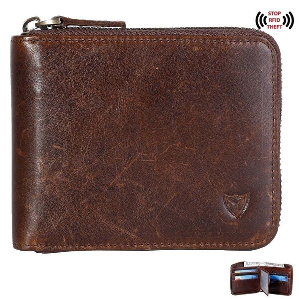 wallet zipper card rfid holder leather bifold around purse zip multi mens