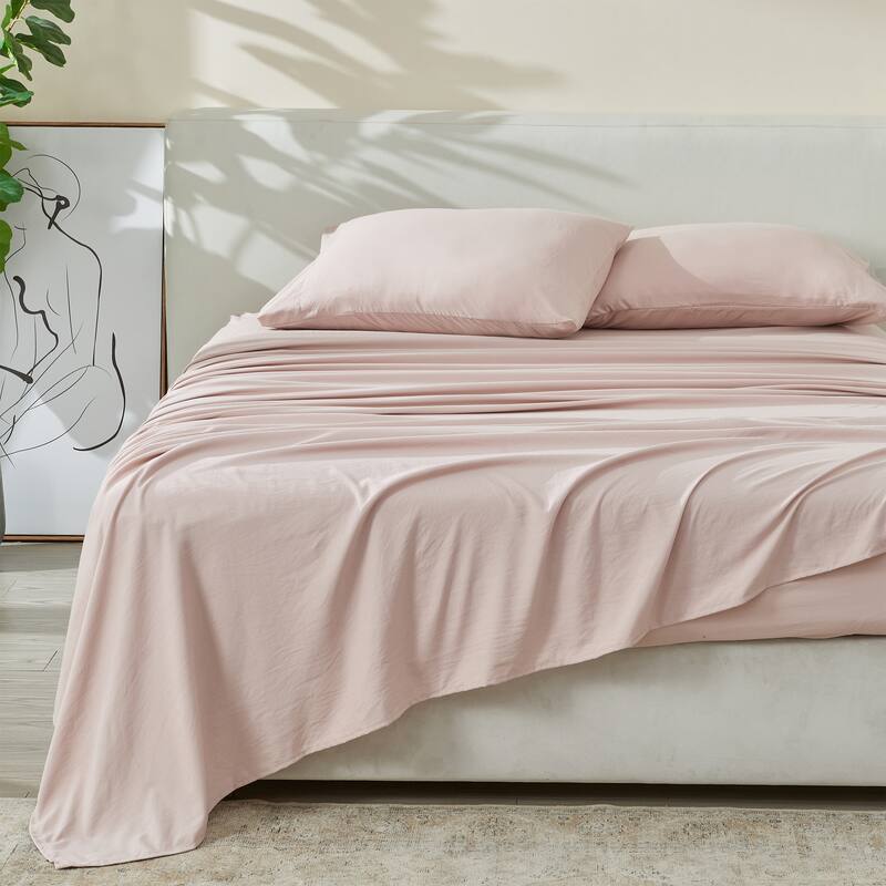 Patina Vie Maison Pre-Washed Microfiber Ultra-Soft Solid Bed Sheet Set - Full - Dusty Rose